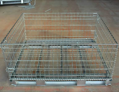 A non-standard wire container with U-shaped steel reinforced bottom is on the floor.
